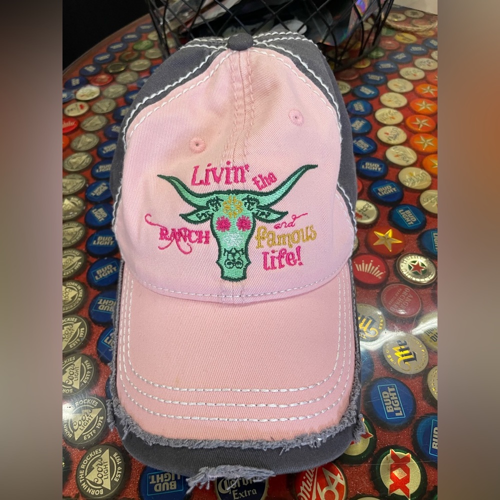 Pink and Gray Embroidered Cap